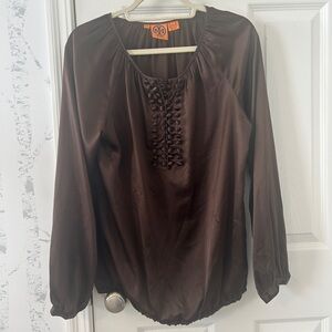 Tory Burch Chocolate Brown Silk Blouse 100% silk